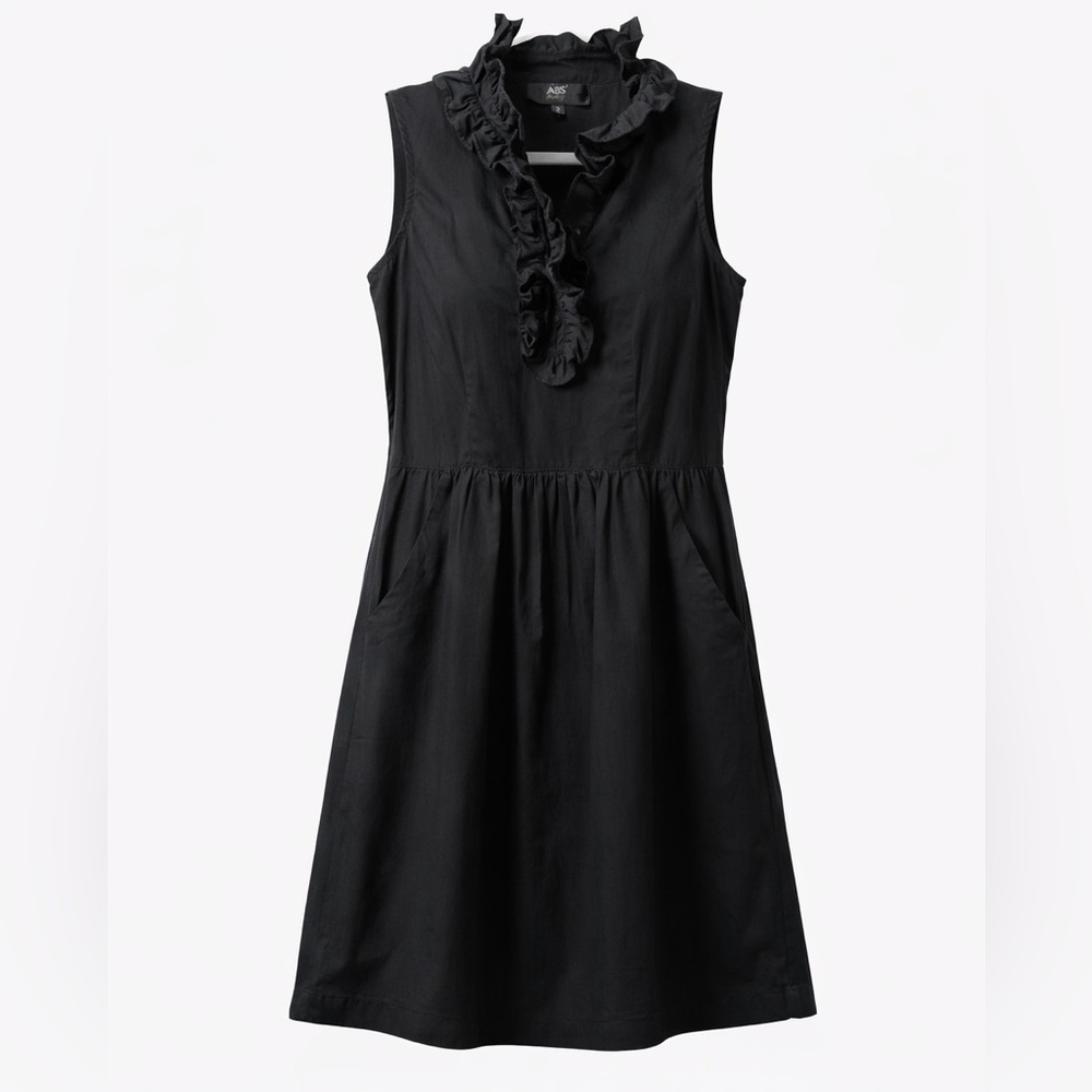ABS Sleeveless black ruffle neck mini dress excellent condition size 2 so pretty